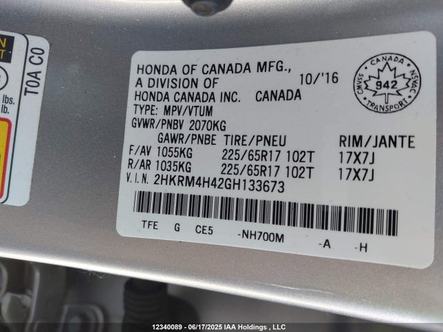 2HKRM4H42GH133673 Honda k24w9