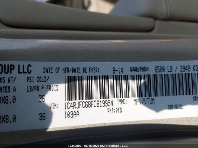 1C4RJFCG8FC619954 Jeep Grand Cherokee