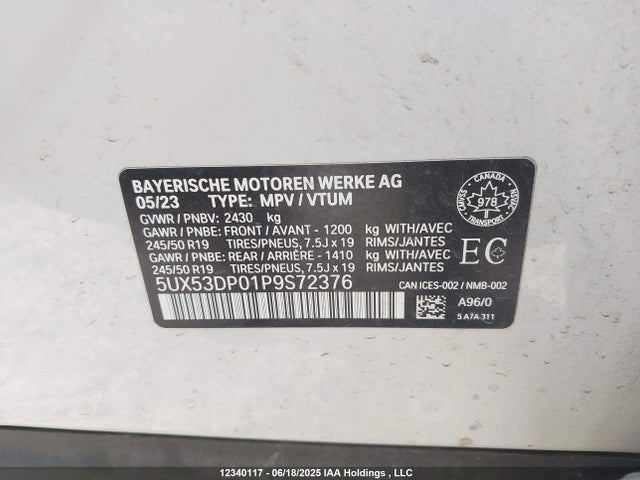 5UX53DP01P9S72376 BMW X3
