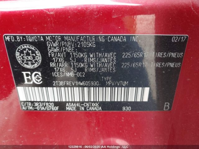 2T3BFREV1HW605930 Toyota RAV4 LE