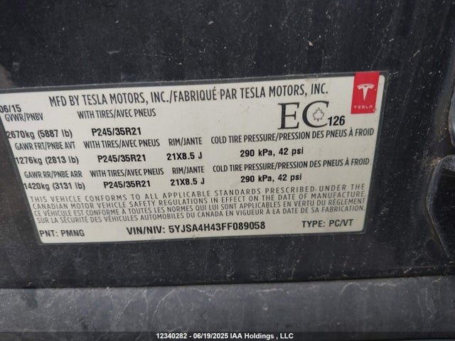 Tesla 2015 2015 5YJSA4H43FF089058 Image 9