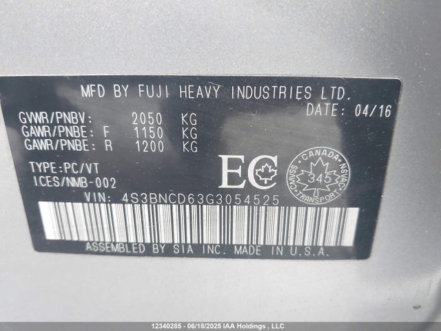 4S3BNCD63G3054525 Subaru 2.5l c0