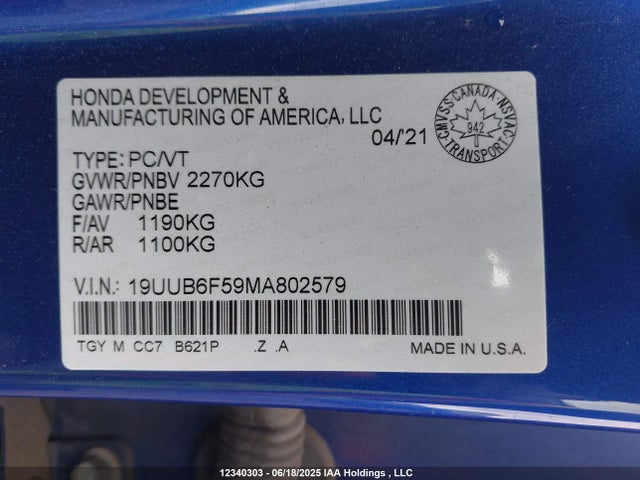 19UUB6F59MA802579 Acura k20c6