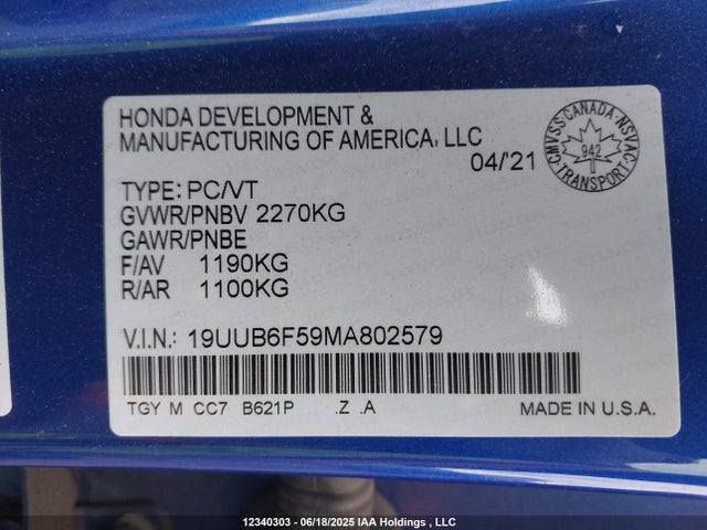 19UUB6F59MA802579 Acura k20c6