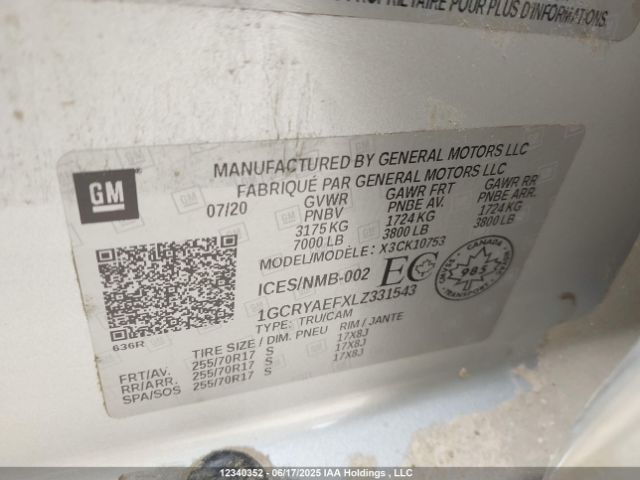 1GCRYAEFXLZ331543 Chevrolet l82 - di, afm, alum, gen 5, var 1