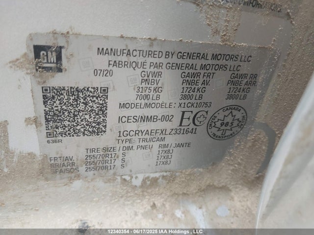 1GCRYAEFXLZ331641 Chevrolet l82 - di, afm, alum, gen 5, var 1