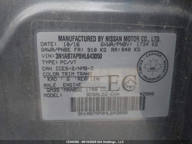 3N1AB7AP0HL643050 Nissan 2017