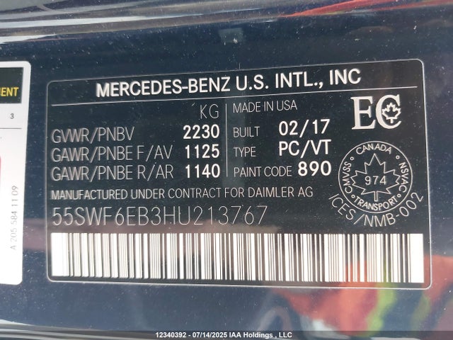 55SWF6EB3HU213767 Mercedes-Benz C-Class