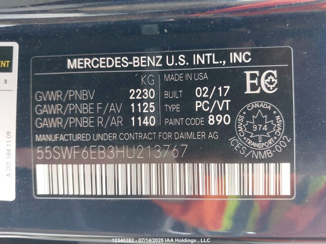 55SWF6EB3HU213767 Mercedes-Benz C-Class