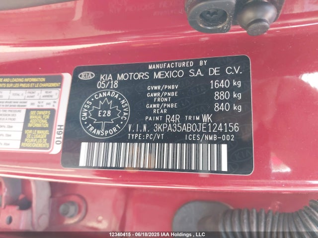 3KPA35AB0JE124156 KIA Rio
