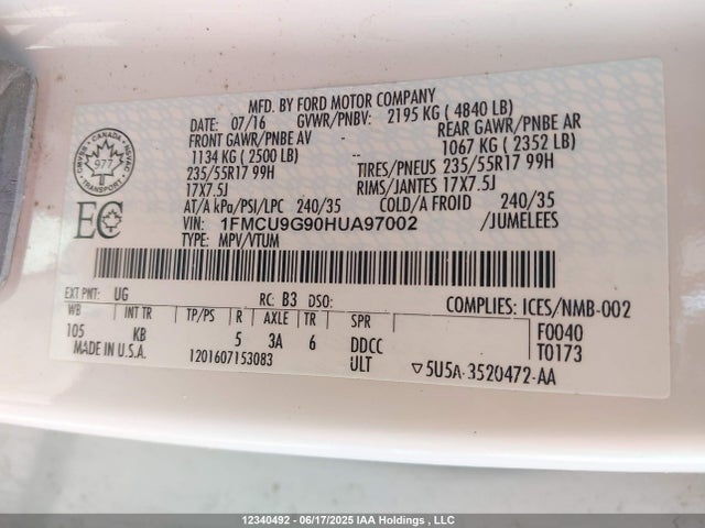 1FMCU9G90HUA97002 Ford 2017