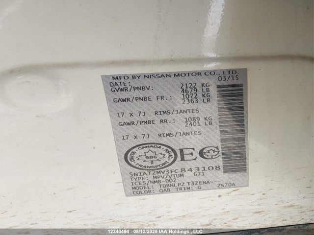 Nissan Rogue 2015 5N1AT2MV3FC843108 Image 9
