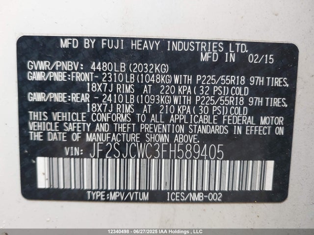JF2SJCWC3FH589405 Subaru 2.5na c0