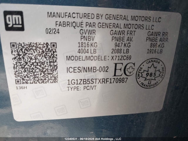 1G1ZB5STXRF170987 Chevrolet lfv
