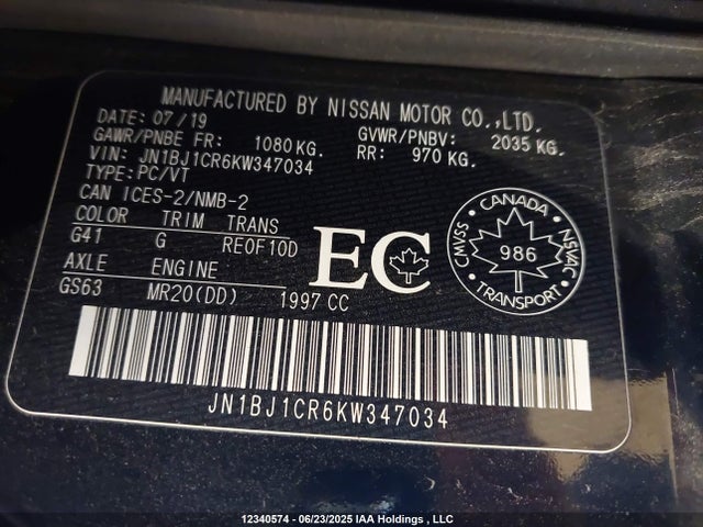 JN1BJ1CR6KW347034 Nissan ROGUE SPORT