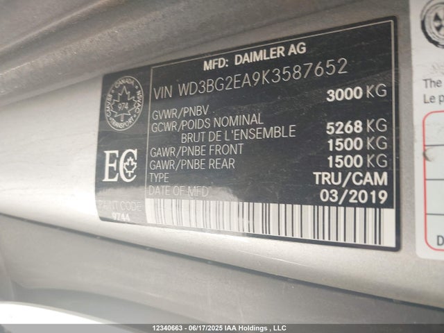 WD3BG2EA9K3587652 Mercedes-Benz m274
