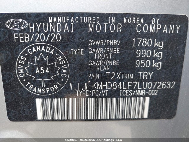 KMHD84LF7LU072632 Hyundai mpi nu