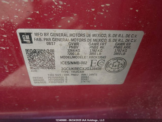 3GCUKRECXJG128438 Chevrolet l83 - sidi: spark ignited direct injection, vvt: variable valve timing, afm, e85 max, alum
