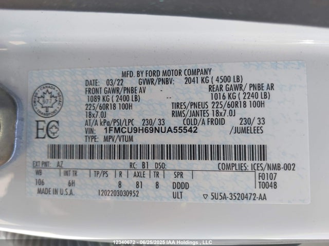 Ford dragon di tc 2022 1FMCU9H69NUA55542 Image 9
