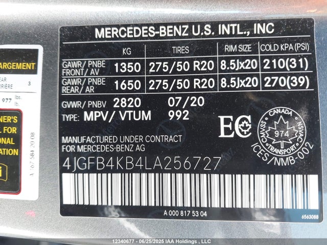 4JGFB4KB4LA256727 Mercedes-Benz m264