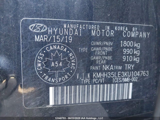 KMHH35LE3KU104763 Hyundai gdi nu
