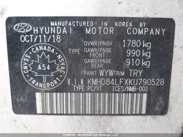 KMHD84LFXKU790528 Hyundai mpi nu