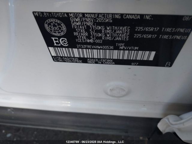 2T3ZFREV4HW400536 Toyota 2ar-fe