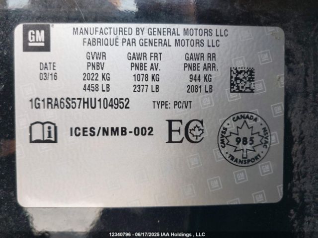 1G1RA6S57HU104952 Chevrolet l3a - di: direct injectio, vvt: variable valve timing, hybrid, gen 1
