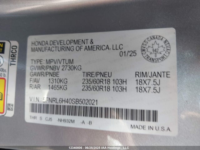 5FNRL6H40SB502021 Honda j35y7