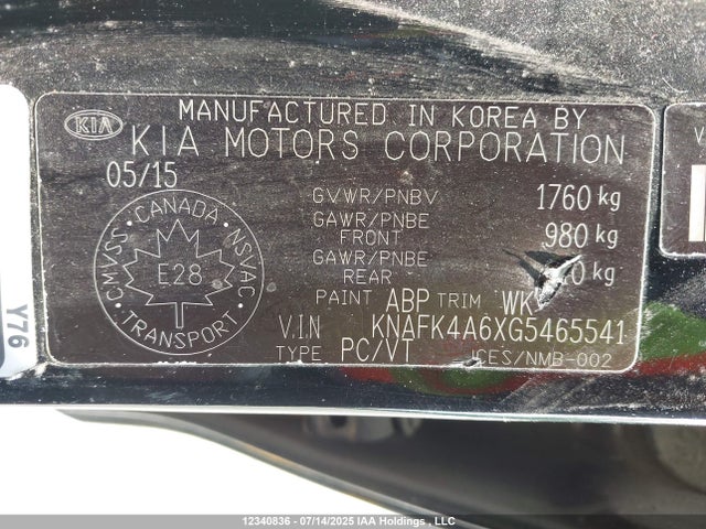 KNAFK4A6XG5465541 KIA mpi nu