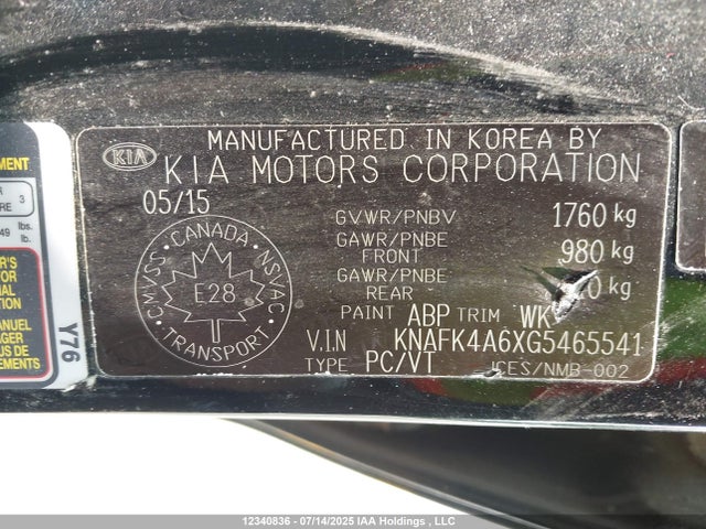 KNAFK4A6XG5465541 KIA mpi nu