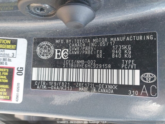 2T1BURHE6HC929158 Toyota 2zr-fe