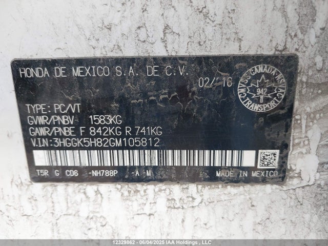 3HGGK5H82GM105812 Honda Fit Ex-l Navi