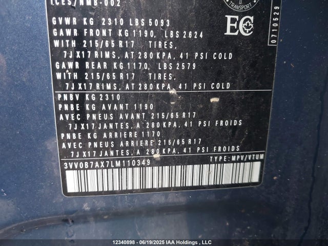 3VV0B7AX7LM110349 Volkswagen 2020