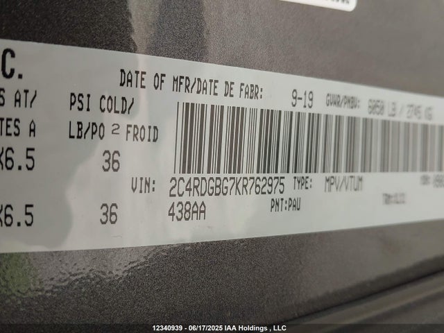 2C4RDGBG7KR762975 Dodge Grand Caravan