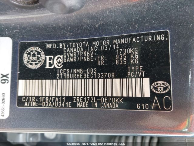 2T1BURHE9EC133709 Toyota 2zr-fe