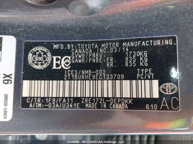 2T1BURHE9EC133709 Toyota 2zr-fe