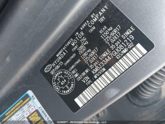 KM8J33A47GU081219 Hyundai 2016