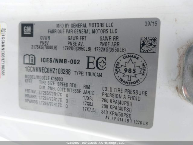 1GCNKNEC6HZ108288 Chevrolet l83 - sidi: spark ignited direct injection, vvt: variable valve timing, afm, e85 max, alum