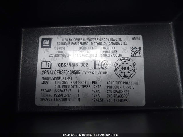 2GNALCEK3F6139585 Chevrolet lea - flex fuel (gas/alc), aluminum, ho,