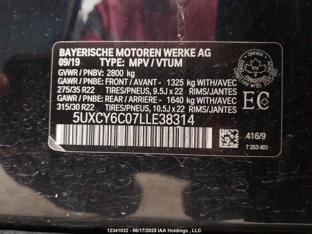 5UXCY6C07LLE38314 BMW X6 Xdrive40i