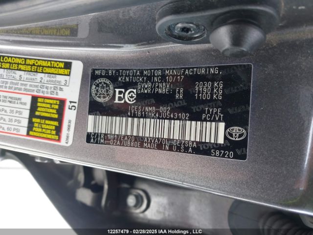 4T1B11HK4JU543102 Toyota CAMRY SE