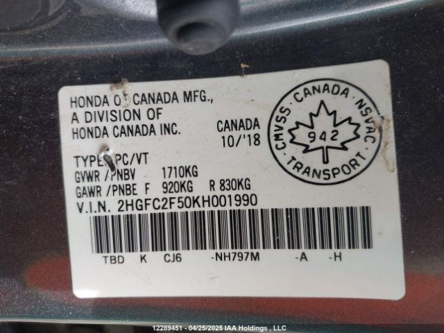 2HGFC2F50KH001990 Honda Civic Lx