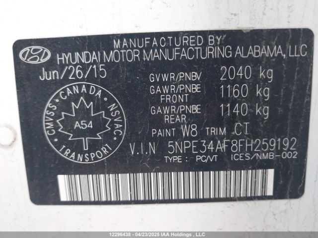 5NPE34AF8FH259192 Hyundai Sonata Sport