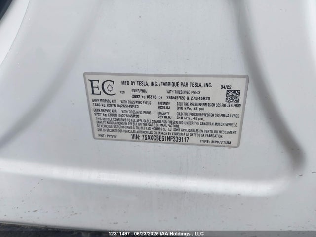 Tesla MODEL X 2022 7SAXCBE61NF339117 Image 8