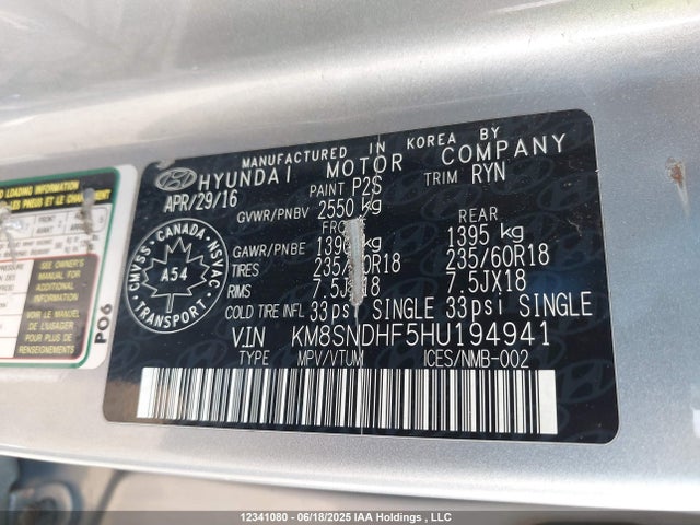 KM8SNDHF5HU194941 Hyundai SANTA FE XL