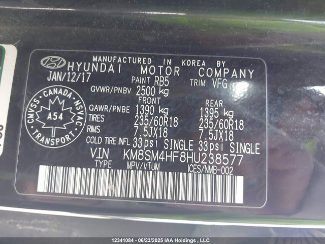 KM8SM4HF8HU238577 Hyundai gdi lambda ii