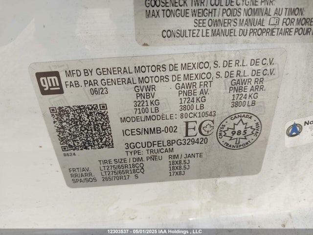 3GCUDFEL8PG329420 Chevrolet Silverado 1500 Lt Trail Boss