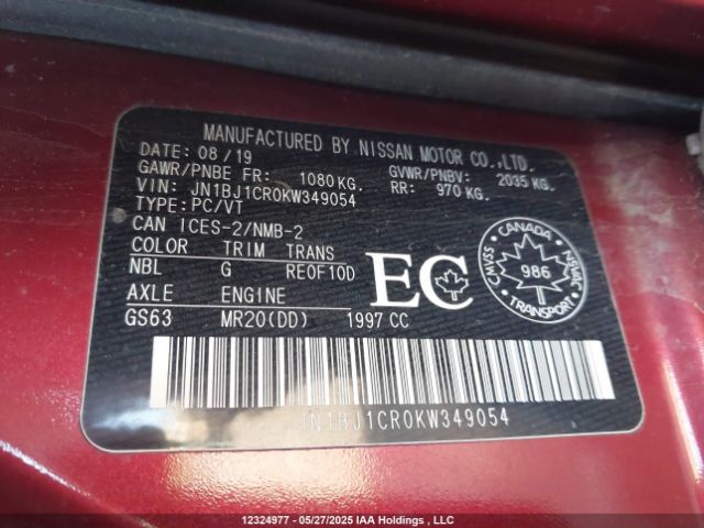 JN1BJ1CR0KW349054 Nissan Qashqai S/sl/sv
