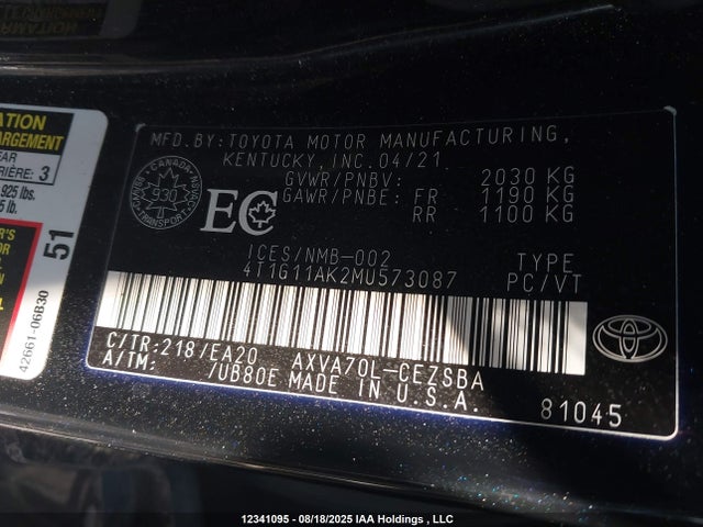 4T1G11AK2MU573087 Toyota a25a-fks
